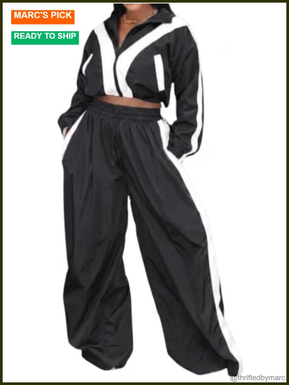 Women's Nylon Bomber Jacket & Wide Leg Pants Tracksuit Set